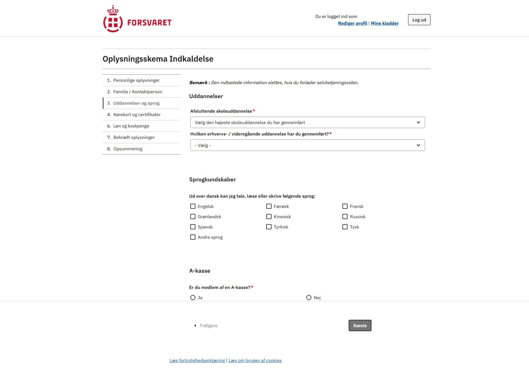 Skemaet sendes direkte til den værnepligtige i deres e-Boks.